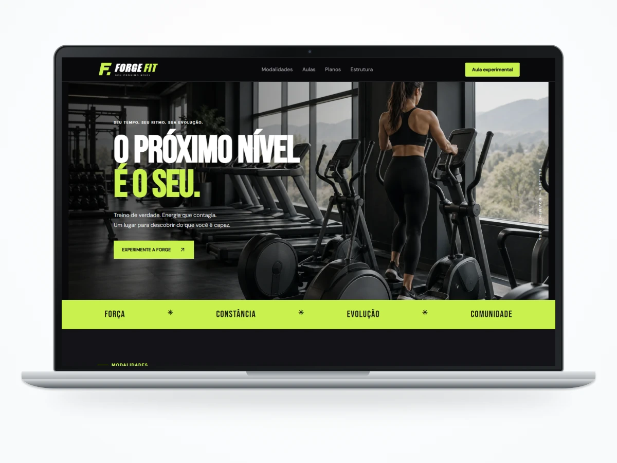 Mockup de site demonstrativo — Academia