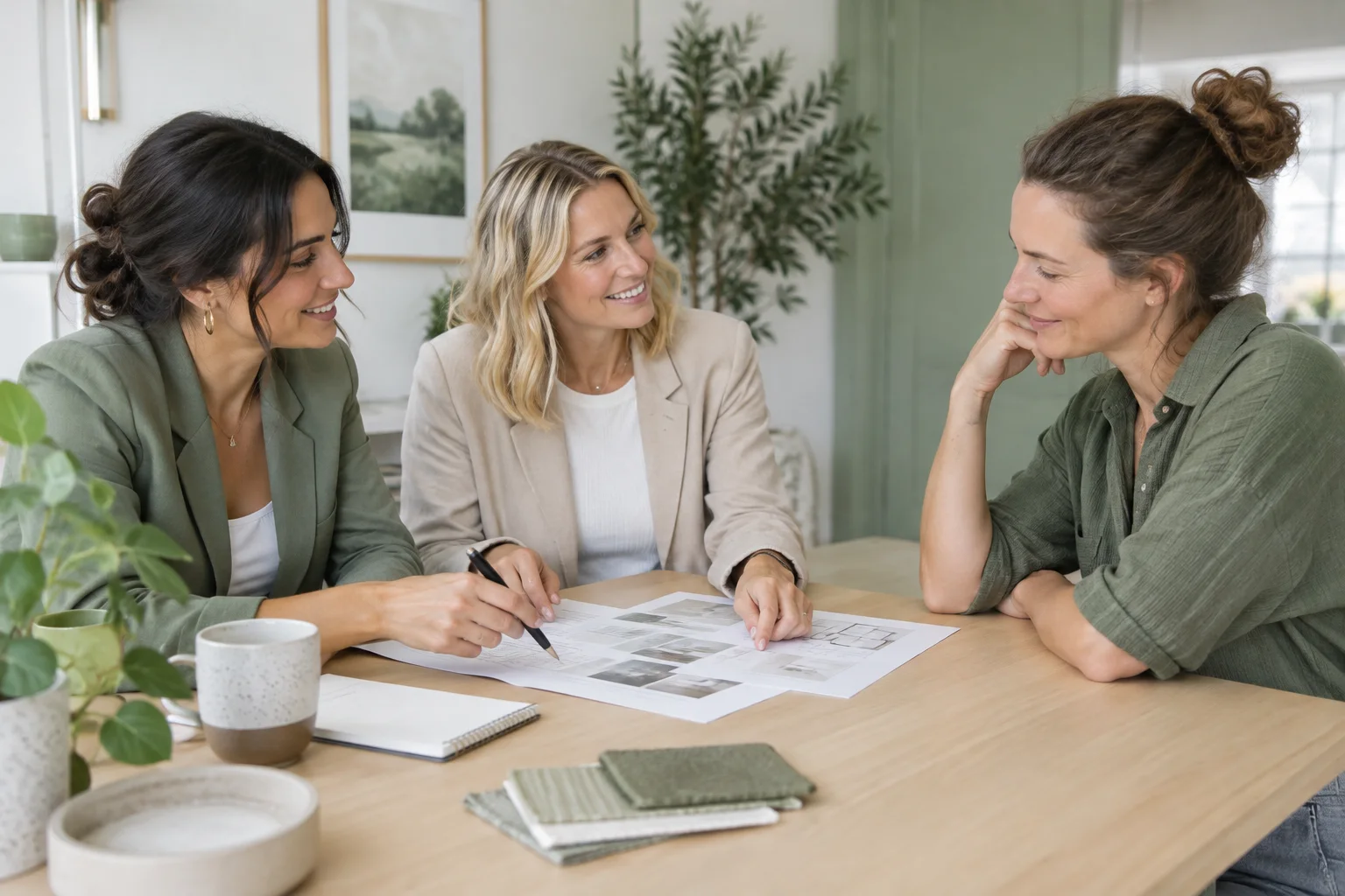 Consultoras conversando com um empreendedor em um escritório
